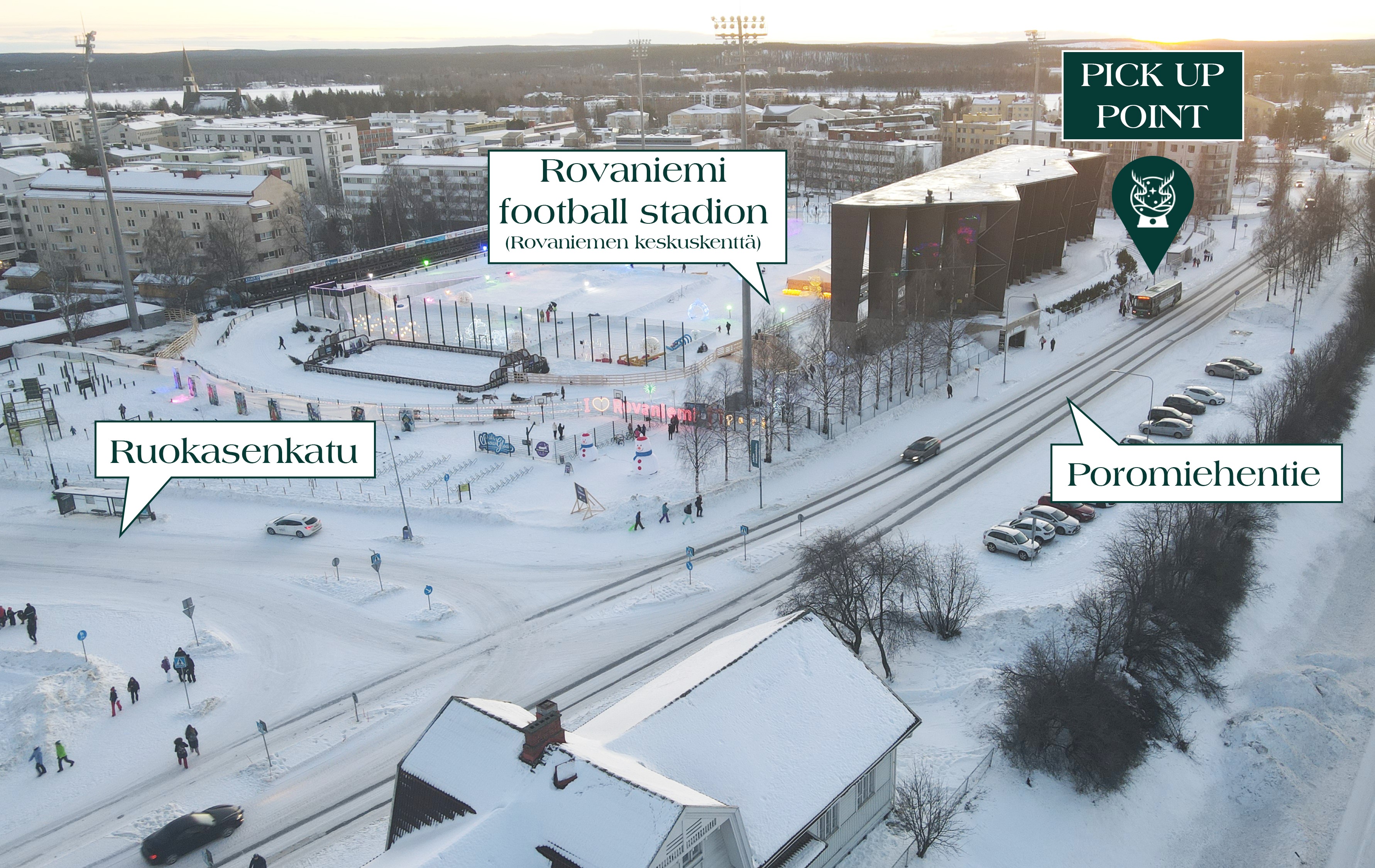 Map of pick up points to Lapland Winter Park